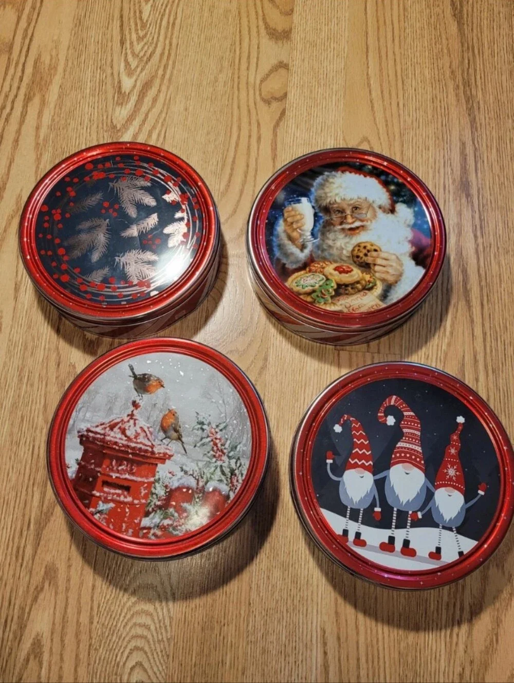 Butter Cookies Round Tin Containers & Lids Lot Of 4 EMPTY